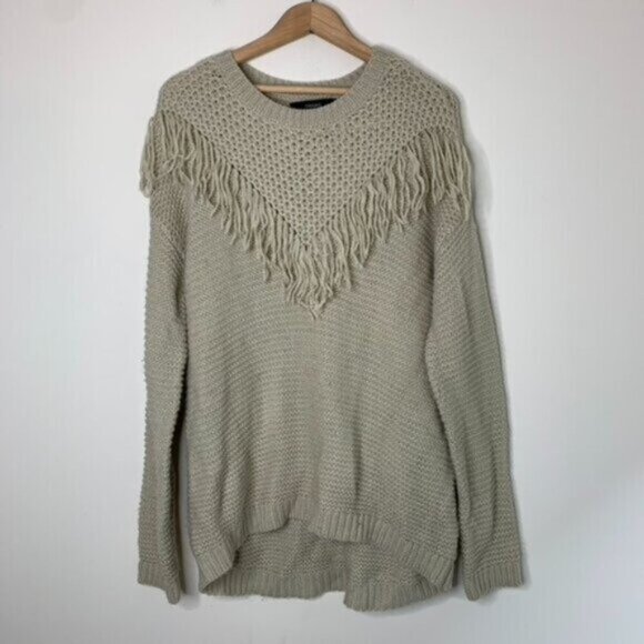 Forever 21 Chunky Knit Sweater Pullover beige Fringe detail Size Medium - Picture 5 of 16